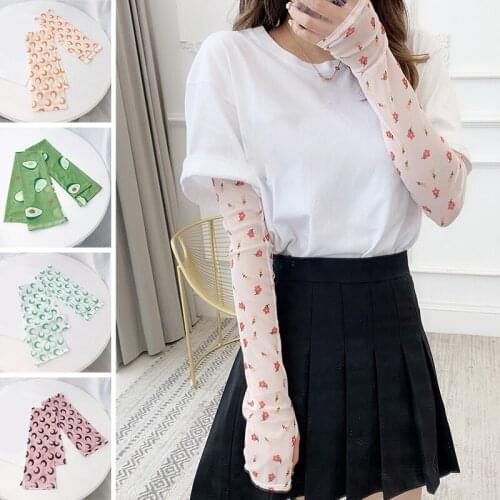 Summer Ice Silk Arm Sleeves Fruit Flowers Animal Print Arm Warmers Sports Protection Running Cycling Driving Sunscreen Sleeves