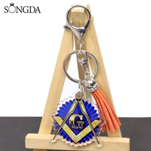Fashion Masonic Freemason Freemasonry G Acrylic Keychain Symbol Masonic Illuminati Tassel Two-Sided Keyring Unisex Jewelry Gift