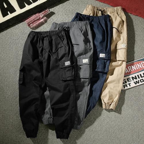 Men Casual Wear-resistant Large Size Ankle-tied Drawstring Cotton Pants Trousers Homme Military Cargo Pants Leggings Streetwear