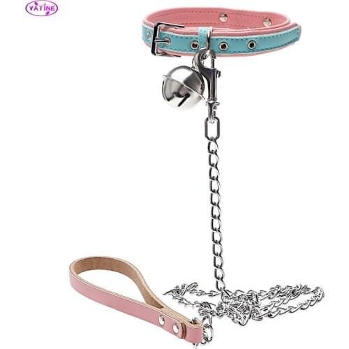 Bondage Set Sex Toys for Adults Women Men Games Couple Tools Dog Chain Bell Neck Collar Belt Leather Erotic Machine Harness Shop