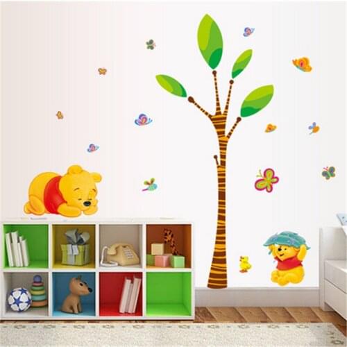 Cartoon Winnie Pooh butterfly wall stickers for kids rooms boys girl Children bedroom decor wall decals home decoration