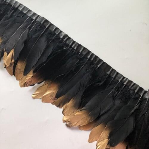 New Spray Gold Goose Black Feather ribbon Trim 4 Meter 15-20CM DIY Decor Feathers for crafts Carnival Wedding Accessories plumas