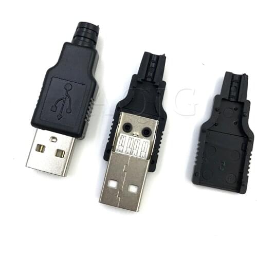 New 10pcs Type A Male USB 4 Pin Plug Socket Connector With Black Plastic Cover