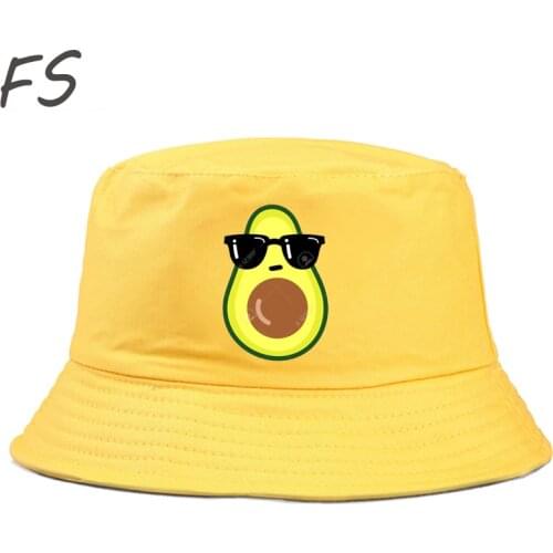 Avocado Kawaii Cartoon bucket hat women Men hip hop cool summer панама Panama Bucket Cap The Design Flat Visor Fisherman Hat hik