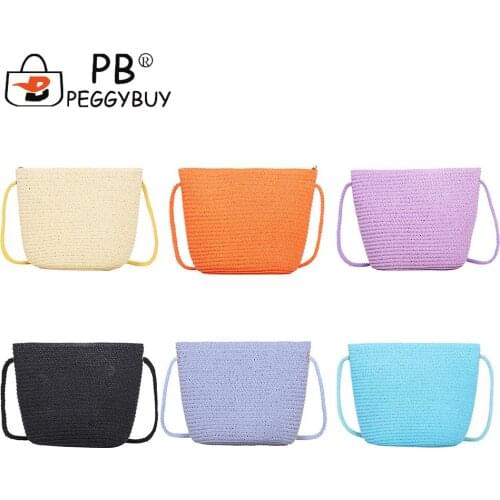 Popular Women Woven Zipper Shoulder Bags Ladies Solid Color Small Messenger Bags Single Strap Vacation Beach Bags