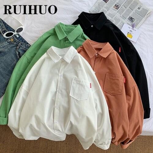 RUIHUO Casual Solid Shirt Men Clothing 2021 Fashion Long Sleeve Shirt For Men Fasion 2XL Autumn New Arrivals