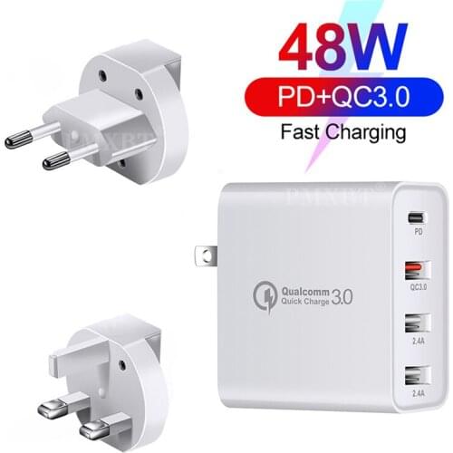 48W Multi USB Quick Charge 3.0 Type C PD Charger QC 3.0 Fast Wall Charger Adapter US EU AU UK Plug For iPhone Samsung Huawei P40