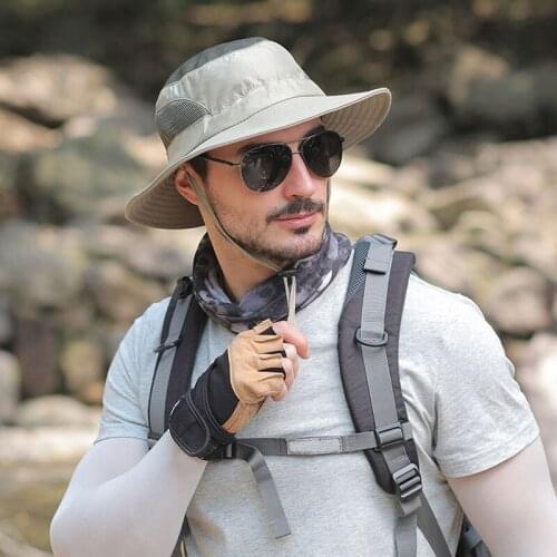New Arrival Summer Anti UV Sun Hats For Men Outdoor Breathable Hiking Fishing Hat Male Climbing Hat Mesh Bucket Panama Hats