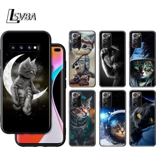 Cute Space Art Cat Silicone Cover For Samsung Galaxy S21 S20 FE Ultra S10 S10E Lite 5G S9 S8 S7 Edge Plus Phone Case