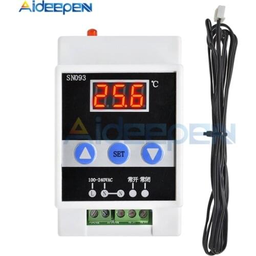AC 90V-250V DIN Guide Rail Thermoregulator LED Digital Temperature Controller With Temperature Sensor Heating /Cooling