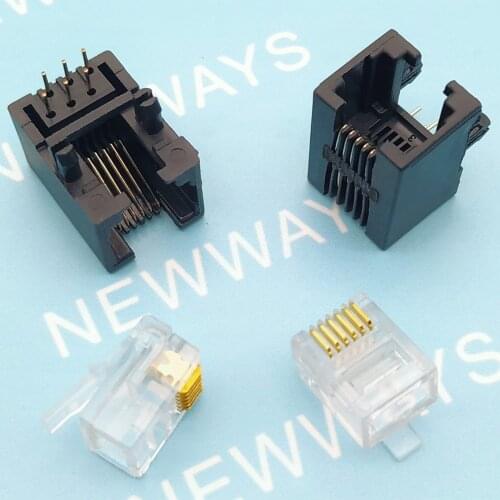 20Pcs/Lot Rj12 Telephone Female Socket 95001-6P6C 90 Degree 6 Core Black Color And Crystal Head 6Pin Combination Packages