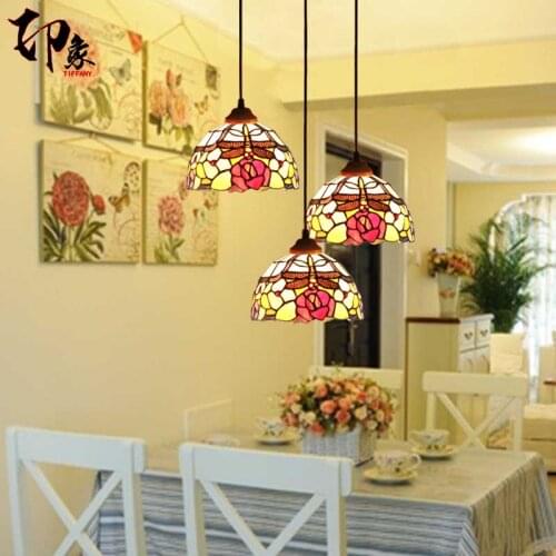 Tiffany lamp cafe bar garden balcony European Garden aisle porch lamp small Dragonfly Pendant