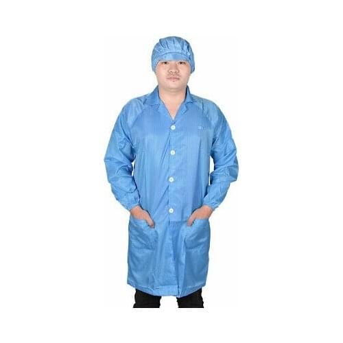 Unisex Blue Point Collar Anti Static Clean Room ESD Overall Gown w Cap S