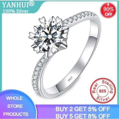 YANHUI Real 925 Sterling Silver Forever Love Heart Claw Inlay 2ct Zirconia Diamond Finger Ring Original Design Jewelry Gift R281