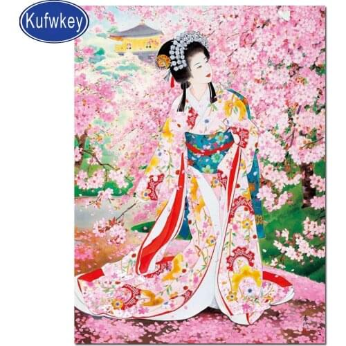 Japanese woman diamond painting full square round diamond embroidery Kimono sakura girl 5 d Diamond Mosaic crystal painting gift