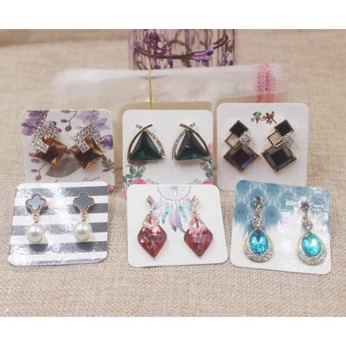 Feiluan flower/dreamcatcher design earring tag cards 5*5cm paper drop earring package tag cards 100pcs+100oppbag per lot