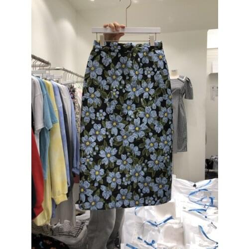 Vintage Floral Women Skirts Summer High Waist Straight Knee-Length Elegant Office Lady Clothing Top Quality