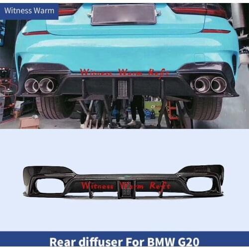Rear Diffuser spoiler With light For BMW 3 Series G20 330i M340i Rear Bumper Lip Splitter Tail pipes 2019 2020