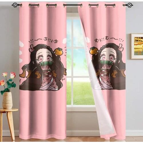 Demon Slayer Print Anime Curtains for Window Treatment Drapes Window Curtain for Living Room Bedroom Blinds Kids Room Home Decor