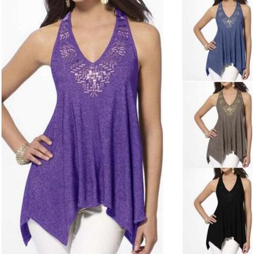 Rivet Decoration Halter Neck Camis sleeveless Blouse Women Metal Hang Boling Vest Feminine Vestido