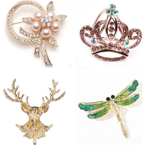 Hot Fashion Charm Crystal Crown Brooch Retro Big Royal Rhinestones Brooches Woman Jewelry Wedding Corsage Handmade Fine Gift
