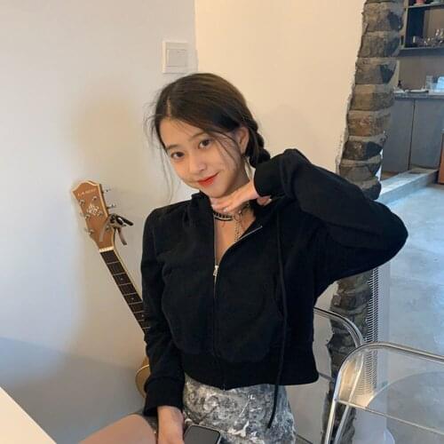 Short Hoodie Women Spring And Autumn 2021 New Loose Korean Style Fried Street Zipper Thin Coat Ins Trend Casual Sweatshir