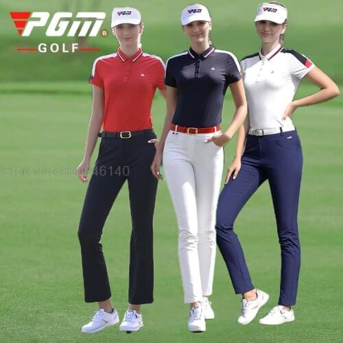 Pgm Golf Womens Clothing Spring Summer Short Sleeve T Shirt Slim Golf Pants Ladies Breathable Anti-Pilling Pants Sportswear