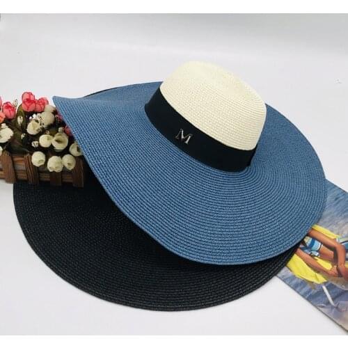 New Arrival Summer Fashion M Letter Straw Hat For Women Large Brim M Panama Straw Fedora Womens Travel Beach Hat Sun Hats