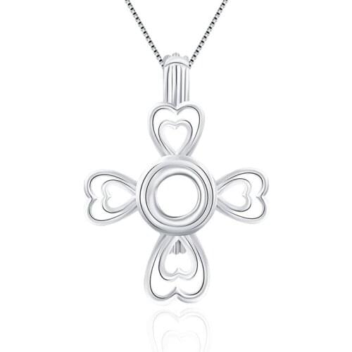 CLUCI 3pcs Silver 925 Religion Cross Women Pearl Pendant Locket 925 Sterling Silver Cross Shaped Charms Pendant Jewelry SC018SB