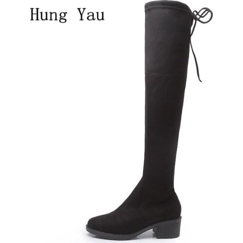 Women Boots Over-the-Knee 2018 Autumn Female Casual Shoes Woman Flat Fashion Lace Up Comfortable Platform Plus Size 34-43