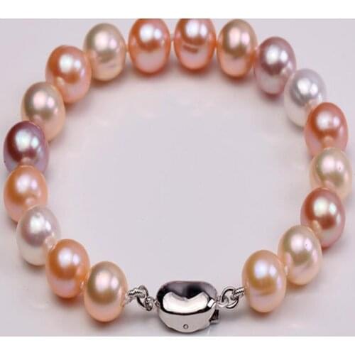 Women Bracelet Beautiful 3colors AAA 9mm Round Real freshwater pearl bracelets Christmas gift 7.5"