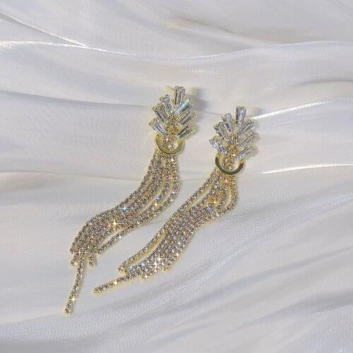 14k Real Gold Plated Fashion Jewelry Long Tassel Full of Zircon Leaf Luxury Earrings for Woman Shine Holiday Party Earring