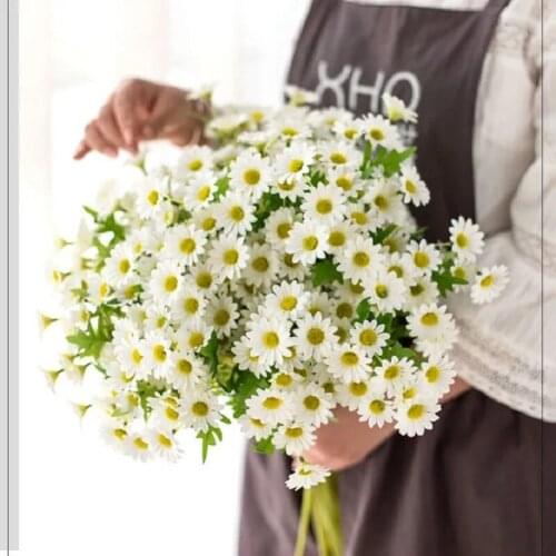 5 Heads/Branch Mini White Daisy Artificial Flower Chrysanthemum Bouque for Hristmas Wedding Home Decor DIY Craft Fake Flowers