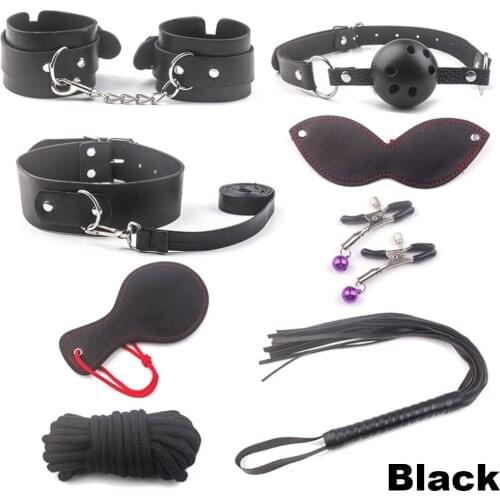 8pcs/Set SM Products Faux Leather Bondage Set Neck Collar Leash Whip Nipple clip Rope