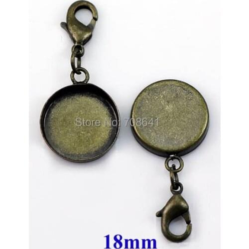 Antique Bronze tone Plated Blank Bases 18mm Round Deep Wall Bezel tray w/ Lobster Clasps Pendant Setting DIY Jewelry Findings