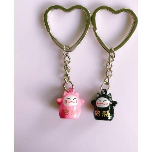 Lucky Cat Keychain Small Cute Cat Keyring Girl Women Bag Accessories Pink Black Kitten Couple Key Chain Bag Car Pendant 2020 New