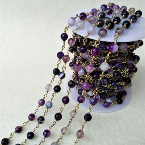 Handcrafted Gold Color Wire Wrapped Chains jewelry Finding,Natural Agat e stone Beaded Chains,DIY necklace jewelry making LZ12