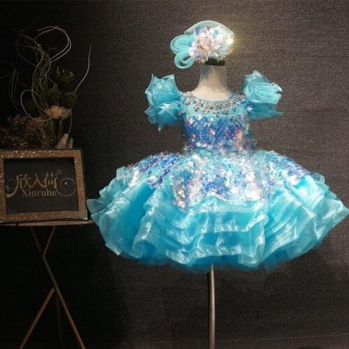100% Real Infant Girls Dresses Shiny Glitter Kids Princess Dress Kids Clothes Toddler Girl Children costume First Birthday Gown