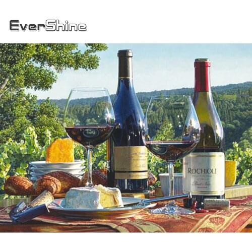 Evershine Full Square Diamond Painting Kits Red Wine Mosaic Embroidery Scenery Cross Stitch Kitchen Wall Decoration
