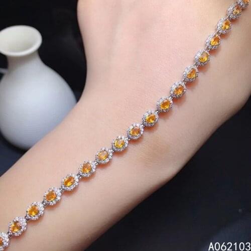 KJJEAXCMY fine jewelry 925 sterling silver inlaid natural yellow sapphire women vintage exquisite gem hand bracelet support test