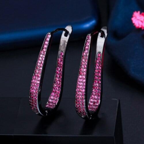 Korean Pop Fashion U Shape Ear Studs Temperament Sense Luxury Earring Purple Zircon Hoops Women Jewelry Charms