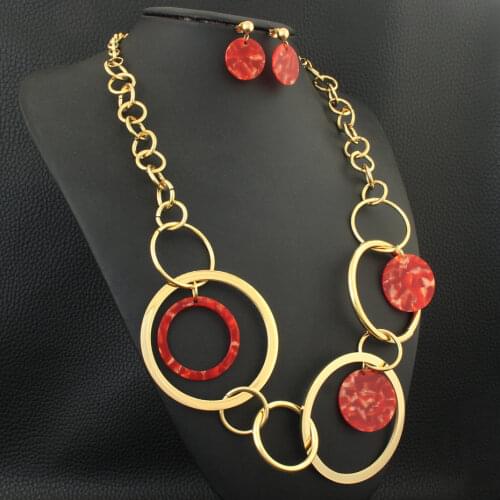 Round 7 Styles Wholesale Stainless Steel Vintage Jewelry Gold Color Necklace Earrings Sets For Woman SEDZDEDC