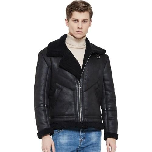 Thick Fleece Men Winter Coat Rider Casual Vintage Short Warm Suede Lamb Fur Male Wind Breaker Leather Jacket Mens Fashion Veste