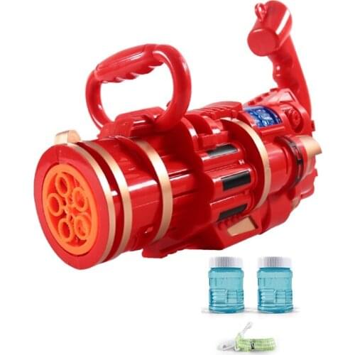 Summer Toy Outdoor Games Gatling Bubble Machine Musical Bubble Maker Realistic Toy with Light Outdoor Gift for Toddler Q6PD