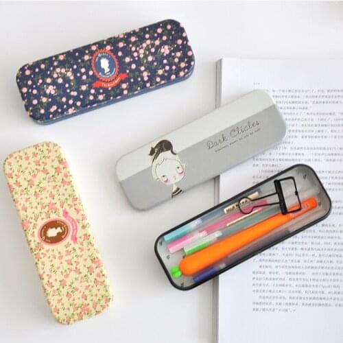 Metal Iron Tinplate Pencil Case Korean Style Tin Pencil Box Pen Storage for Student Gifts Learning Stationery School Supplies