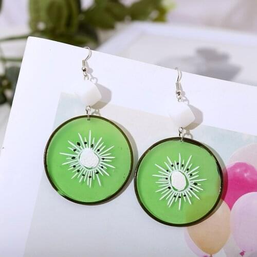 Fashion Female Round Geometric Acrylic Drop Earrings For Women Cute Fruit Kiwi Lemon Dangle Earring Ladies Girls Gifts Jewelry