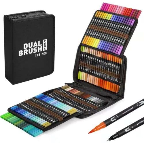 Watercolor Pen Brush Markers Dual Tip Fineliner Drawing for Calligraphy Drawing Sketching Coloring Bullet Journal Art marker