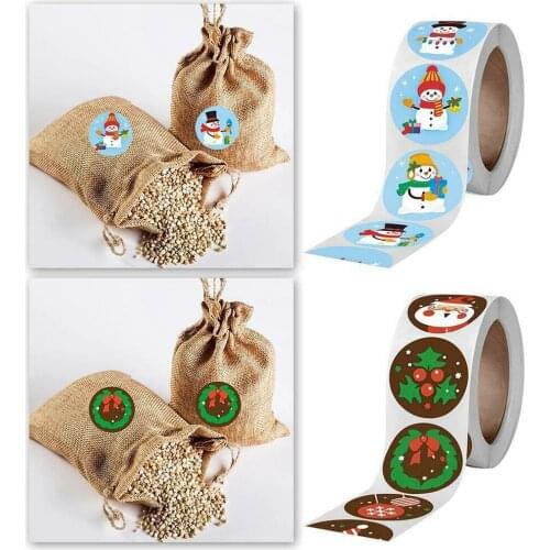 500pcs/roll Xmas Label Merry Christmas Round Stickers Adhesive Paper Seal Cartoon Santa Claus Snowman Tree 2.5/3.8cm Cute Hat