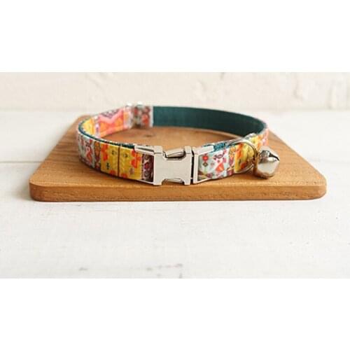 Pet Small Dog Collar THE BOHEMIAN Fashion Adjustable Cat Nameplate ID 2 Size Poly Satin And Nylon Cat Collar Sash Small Bell