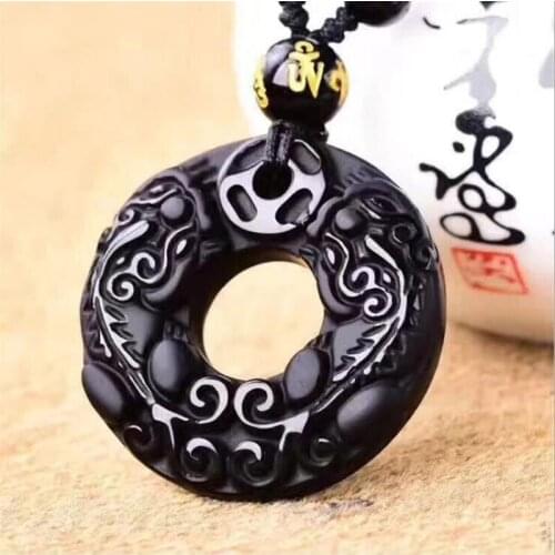Fine Jewelry Natural Obsidian Guan Gong Pendant Men and Women Necklace